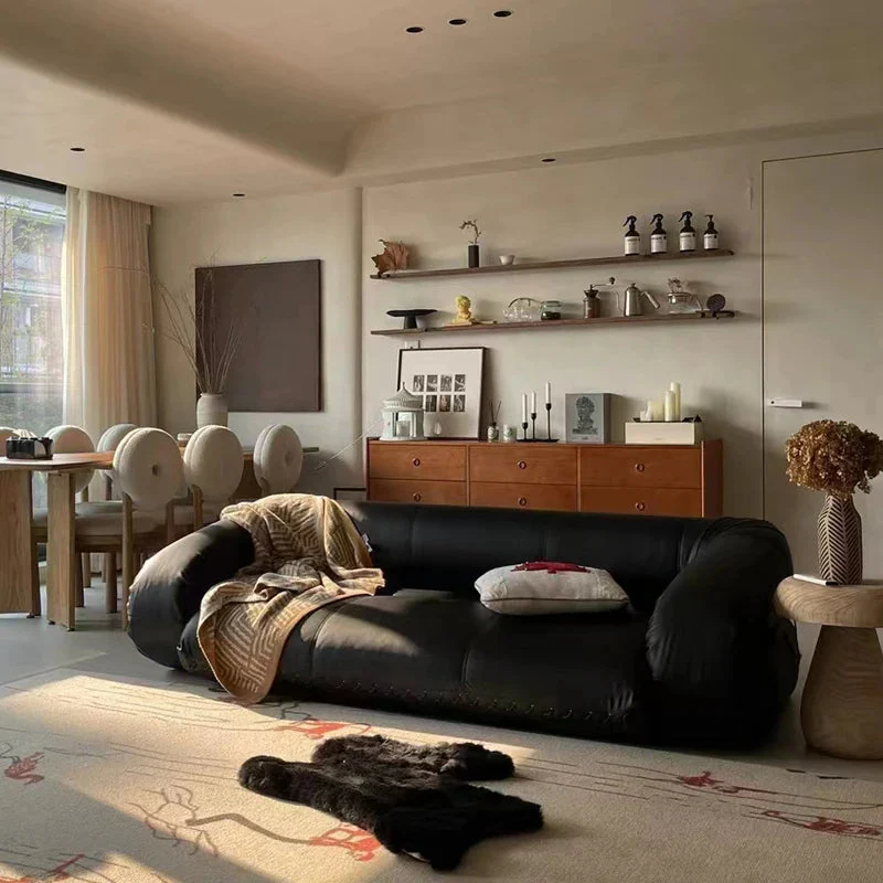 Multi-Fold Vintage Elegant Tatami Leather Sofa Bed - Image 6