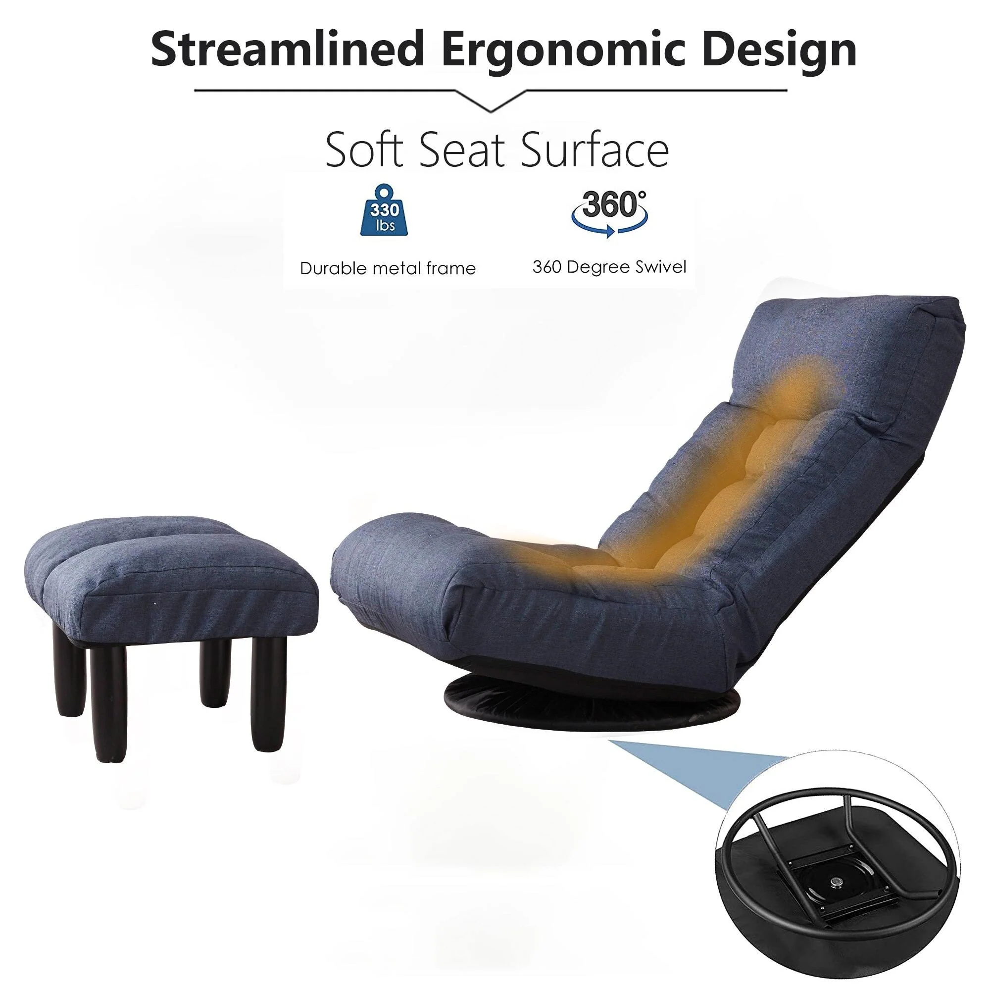 Multi-Functional Reclining Single Floor Chair with Ottoman - Image 7