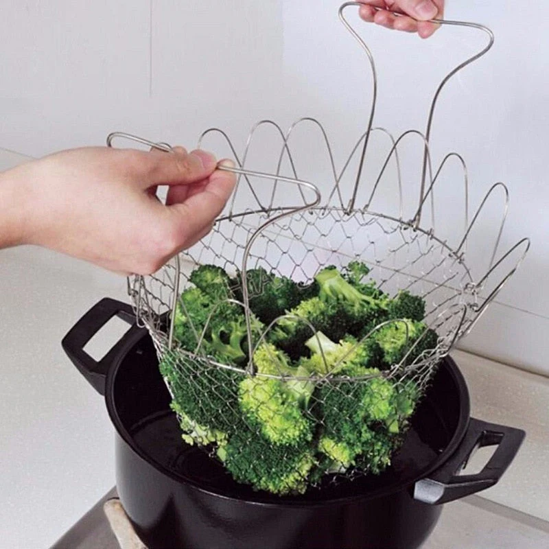 Multifunctional Foldable Steam Fry Cooking Mesh Strainer - Image 2