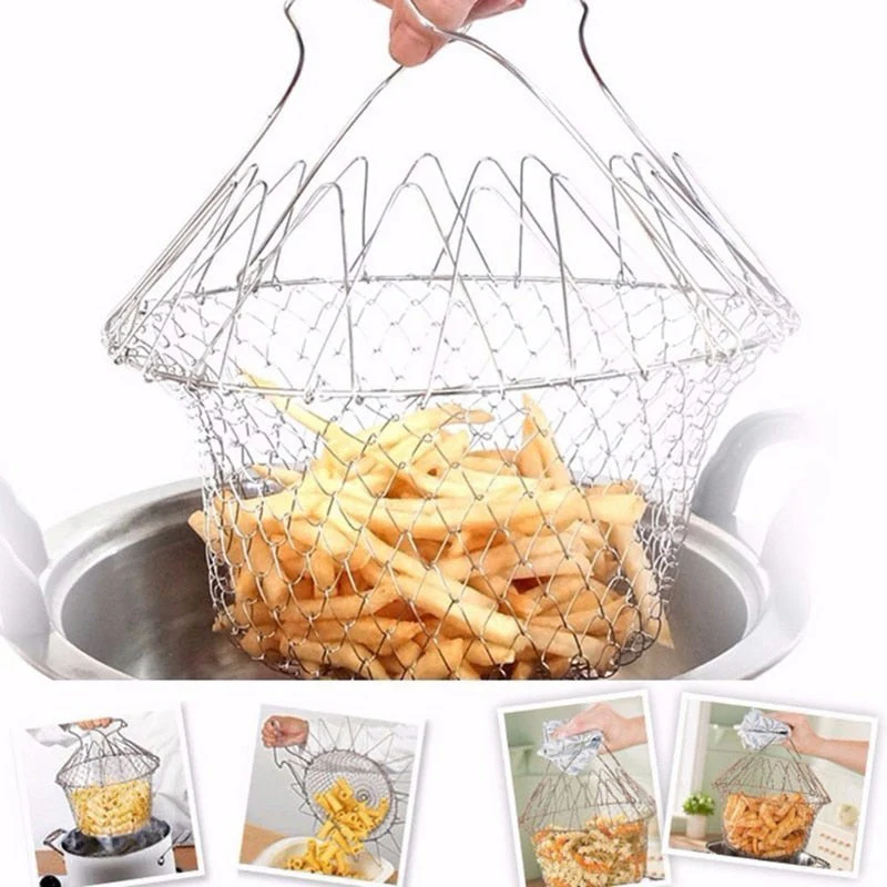 Multifunctional Foldable Steam Fry Cooking Mesh Strainer - Image 3