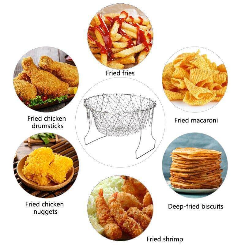 Multifunctional Stainless Steel Folding Deep Fry Drainer Basket - Image 10