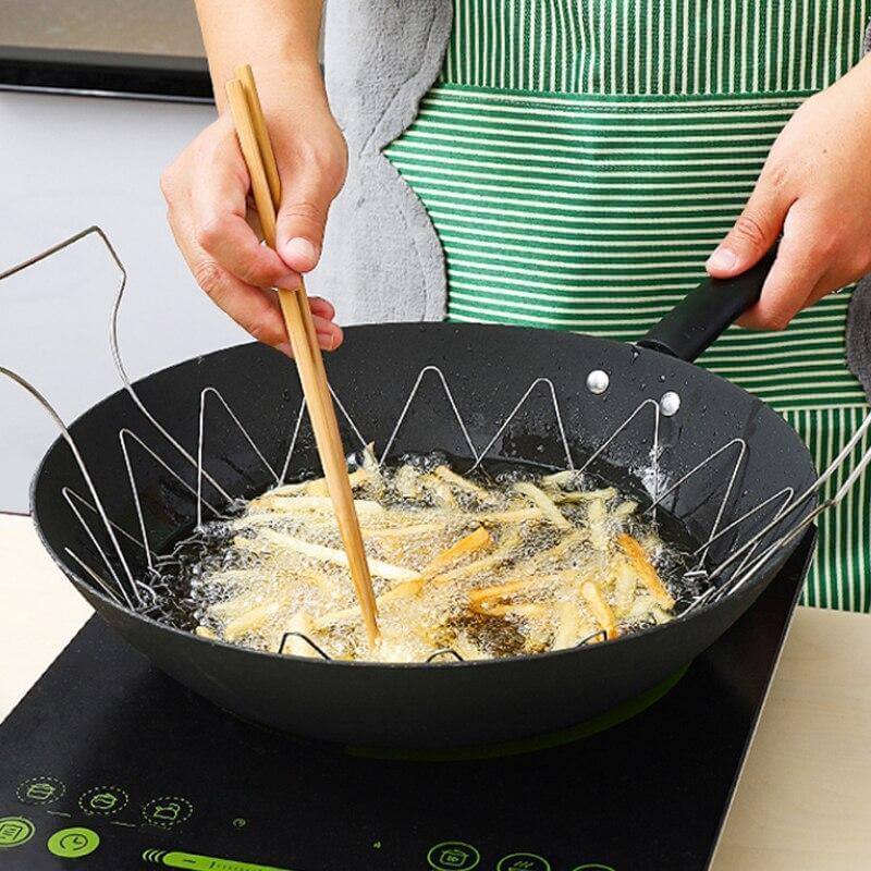 Multifunctional Stainless Steel Folding Deep Fry Drainer Basket - Image 2