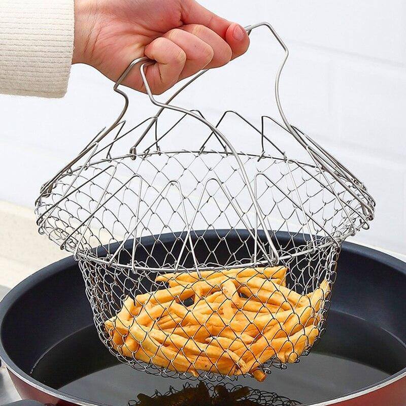 Multifunctional Stainless Steel Folding Deep Fry Drainer Basket - Image 3