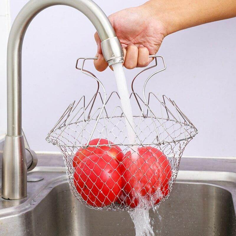 Multifunctional Stainless Steel Folding Deep Fry Drainer Basket - Image 4