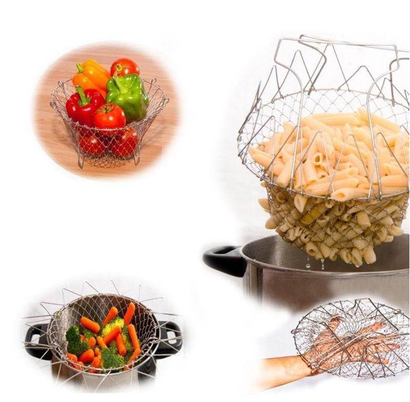 Multifunctional Stainless Steel Folding Deep Fry Drainer Basket - Image 7