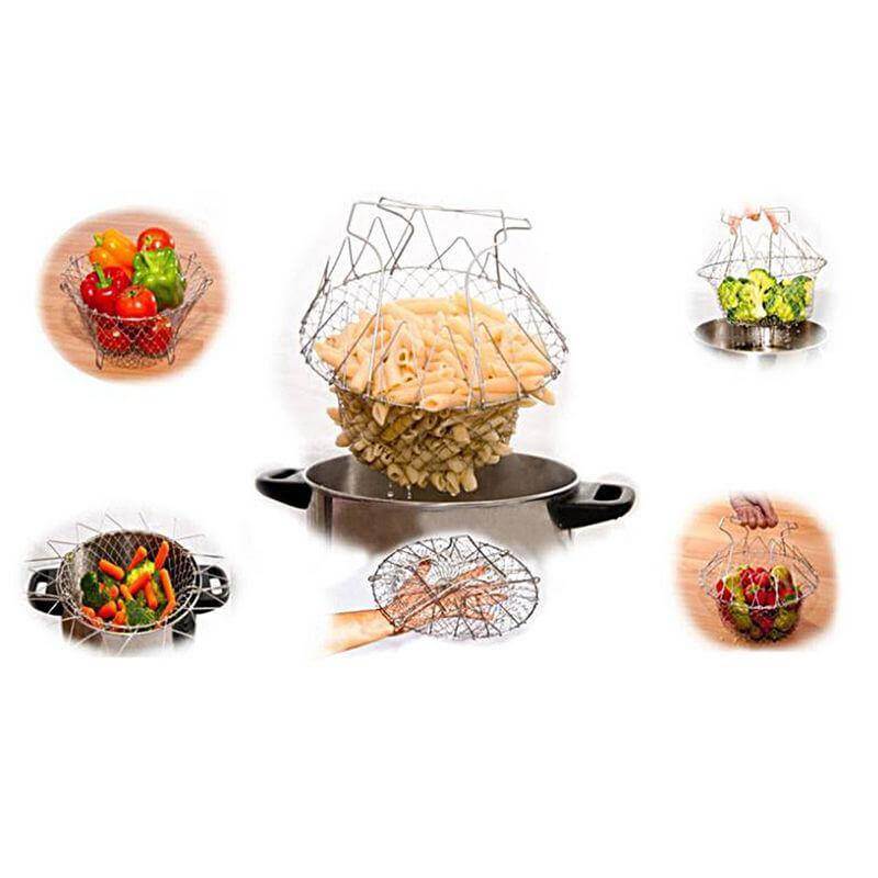 Multifunctional Stainless Steel Folding Deep Fry Drainer Basket - Image 8