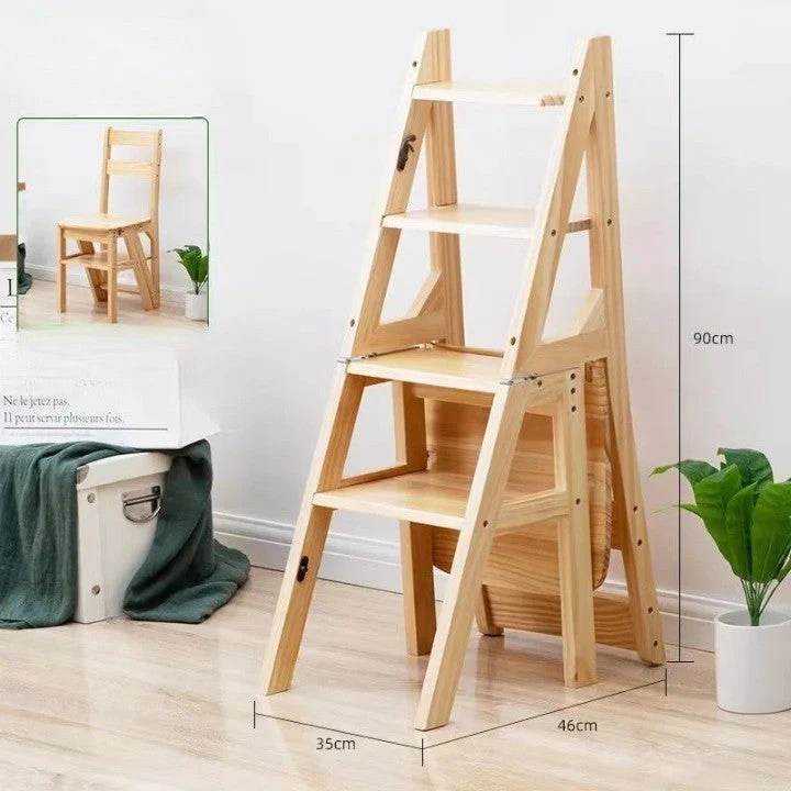 Multifunctional Transformable Ladder Wooden Chair - Image 3