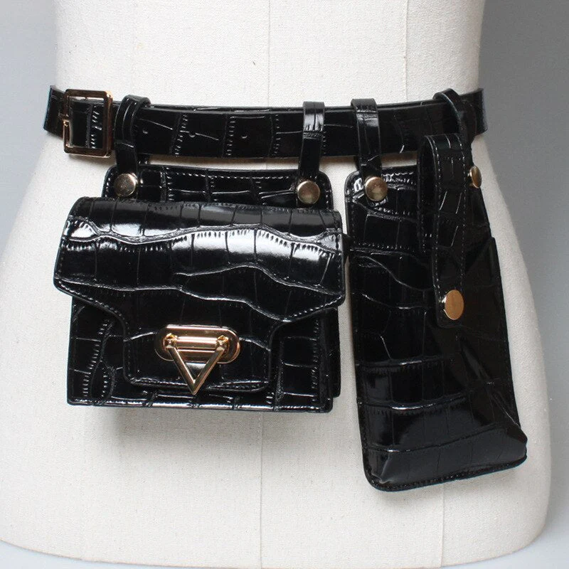 Multiple Pockets Leather Adjustable Strap Compact Belt Bag - Image 7