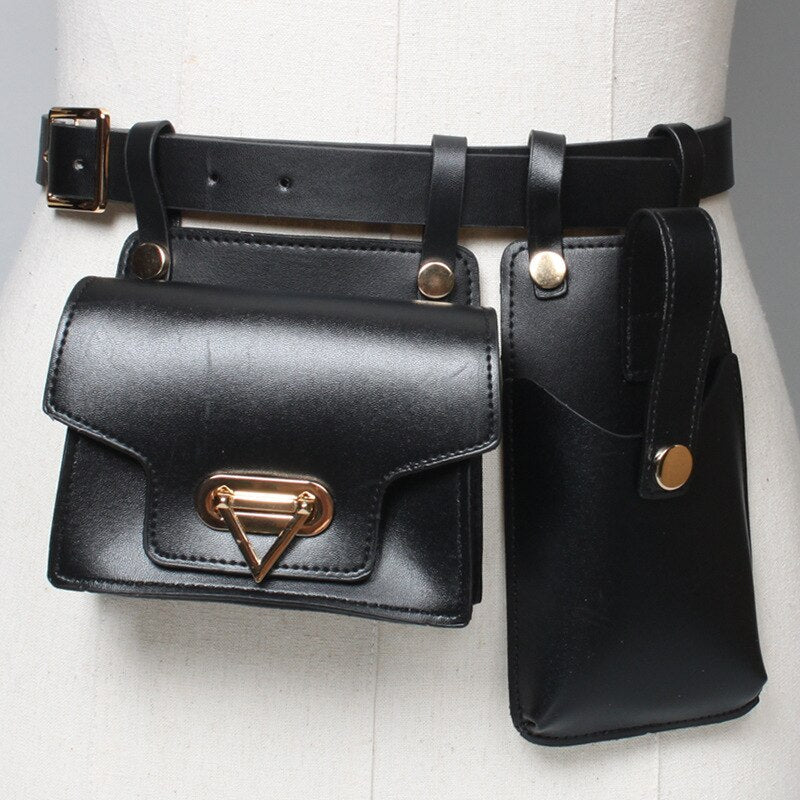 Multiple Pockets Leather Adjustable Strap Compact Belt Bag - Image 8
