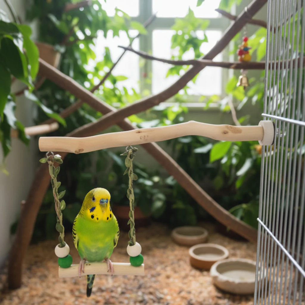 Natural Wood Hanging Bird Swing - Image 2