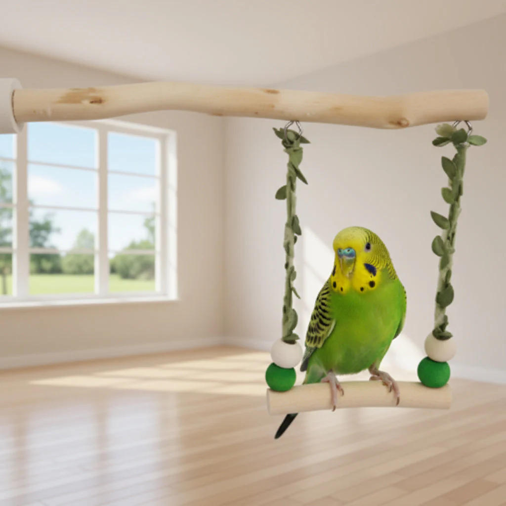 Natural Wood Hanging Bird Swing - Image 4