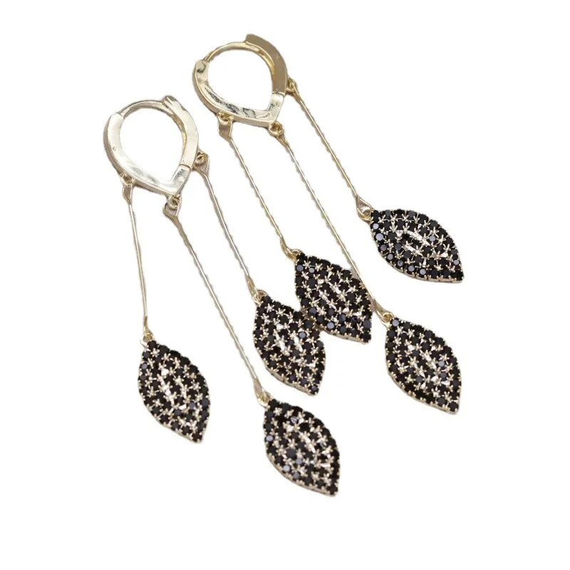 Nature Black Leaf Zircon Earrings - Image 6