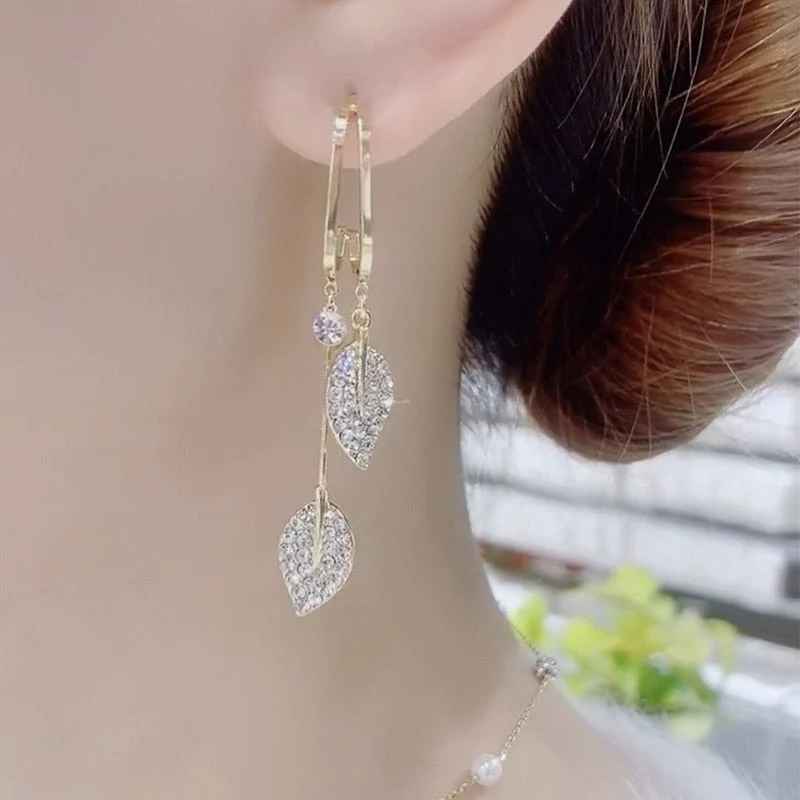 Nature Elegance Crystal Long Tassel Earrings - Image 3