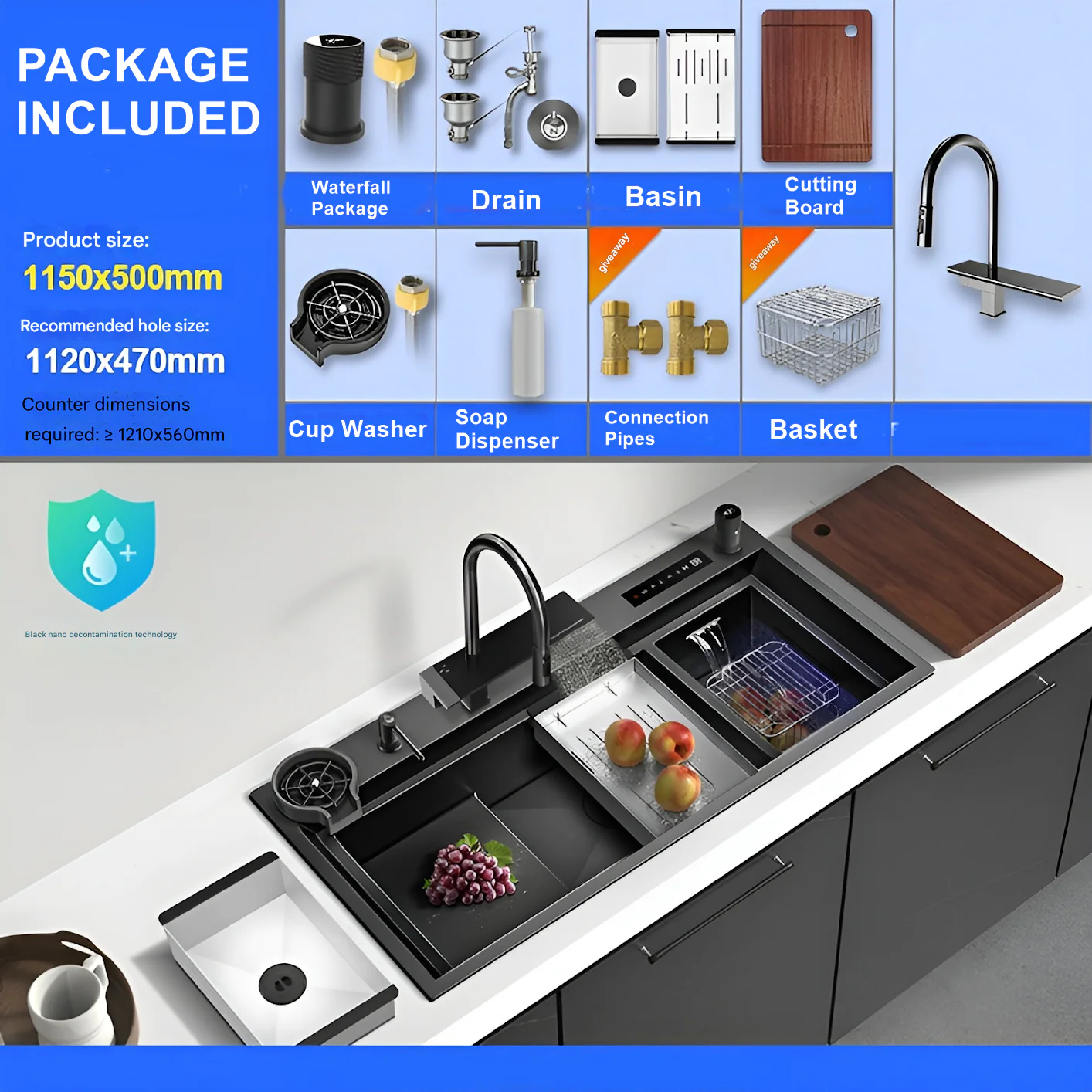 Nebula Kitchen Touch Display Nano Steel Smart Sink - Image 6