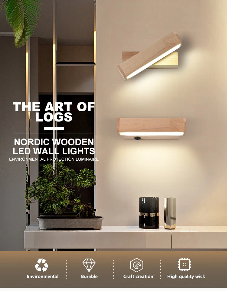 Nordic Design Rotating Bedside Wooden Wall Lamp - Image 5