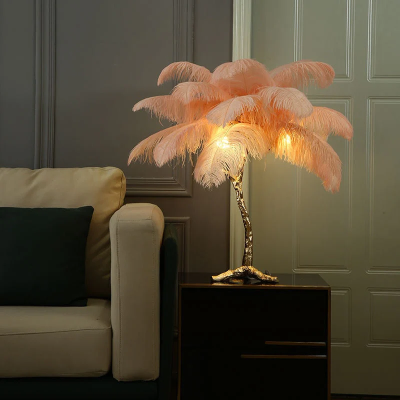 Nordic Glow Luxury Ostrich Feather Chic Floor Lamp - Image 2