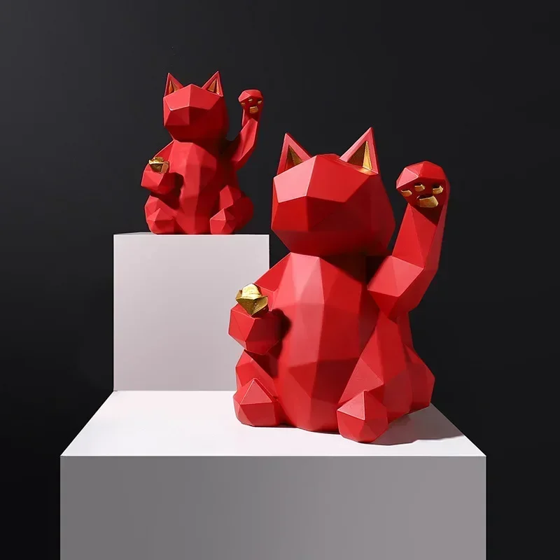 Nordic Minimalism Geometry Lucky Cat Statues - Image 3
