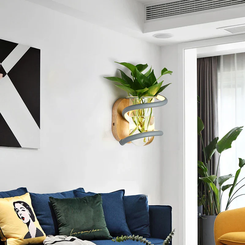 Nordic Unique Wooden Outdoor Wall Vase Lamp - Image 2