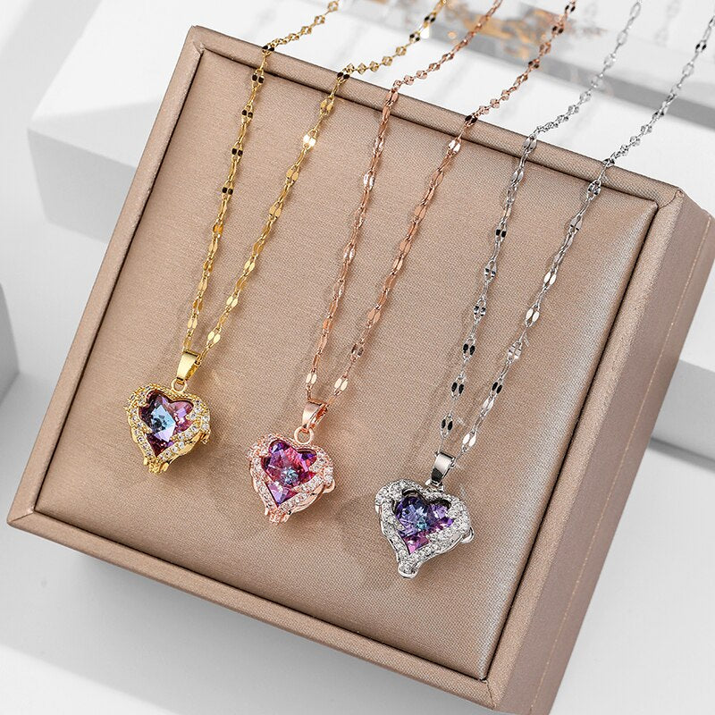 Ocean Heart Stainless Steel Zircon Necklace - Image 2