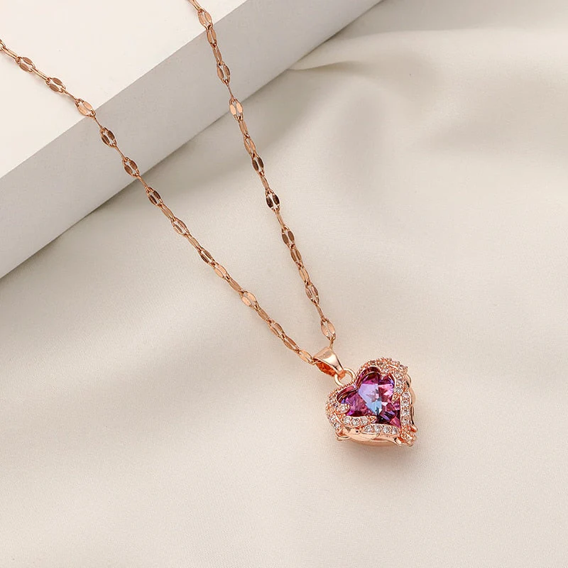 Ocean Heart Stainless Steel Zircon Necklace - Image 3