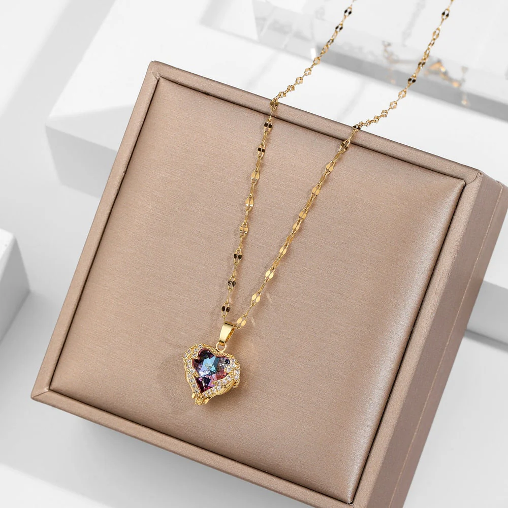 Ocean Heart Stainless Steel Zircon Necklace - Image 5