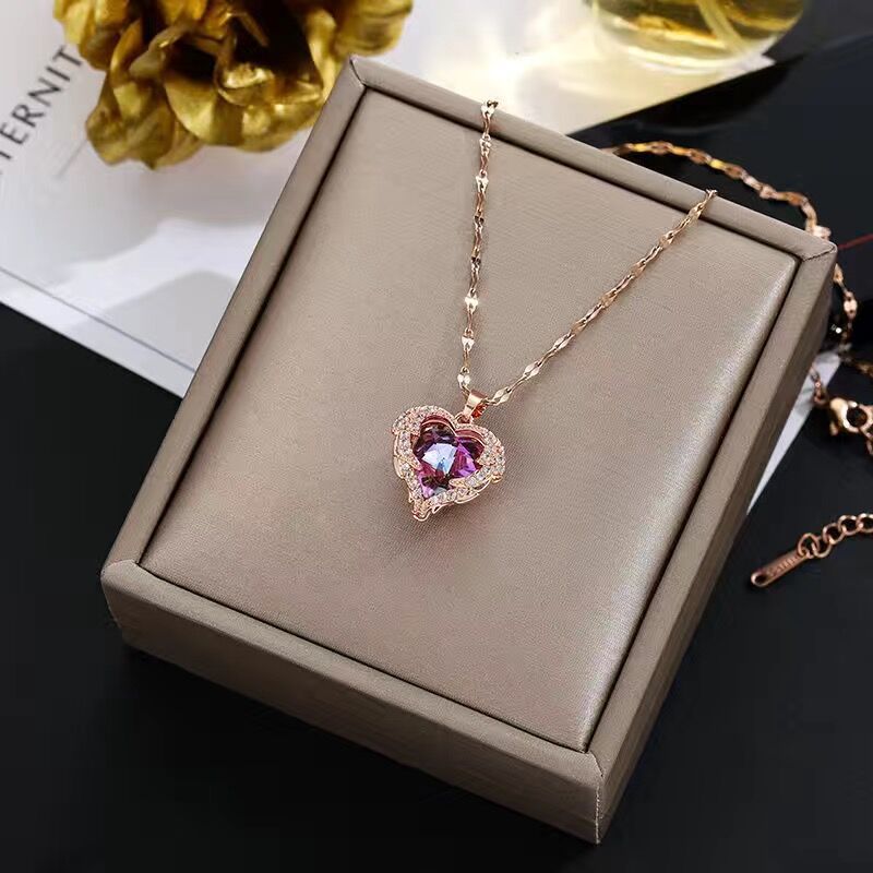 Ocean Heart Stainless Steel Zircon Necklace - Image 6