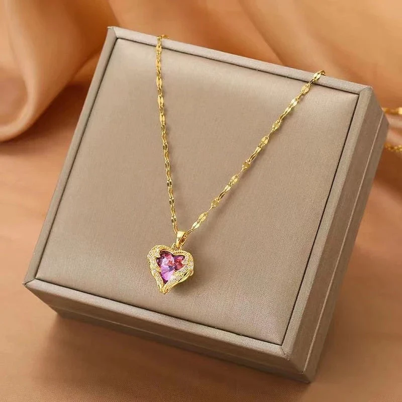 Ocean Heart Stainless Steel Zircon Necklace - Image 8