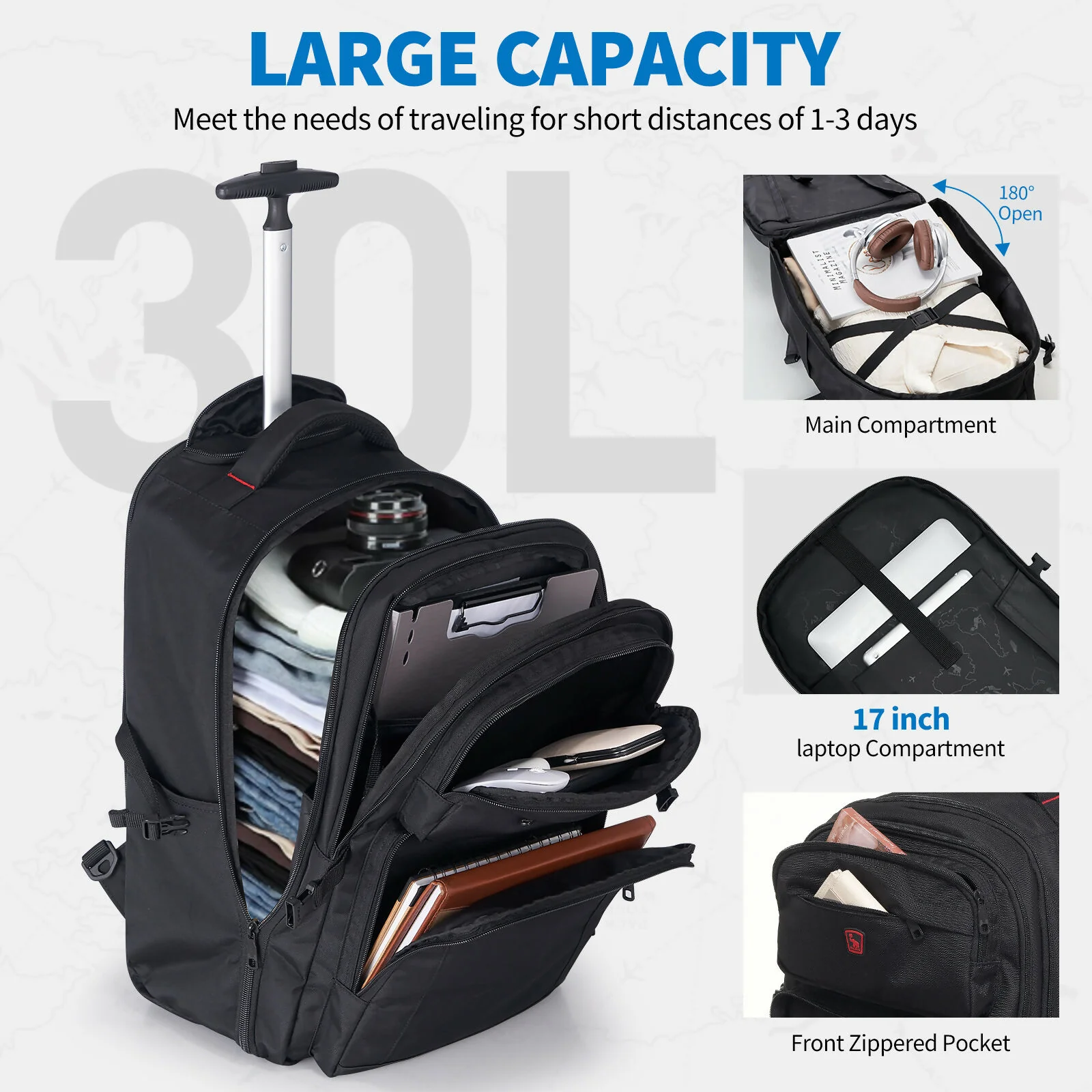 OIWAS Rolling Backpack Carry on Backpack with Wheels - Image 5