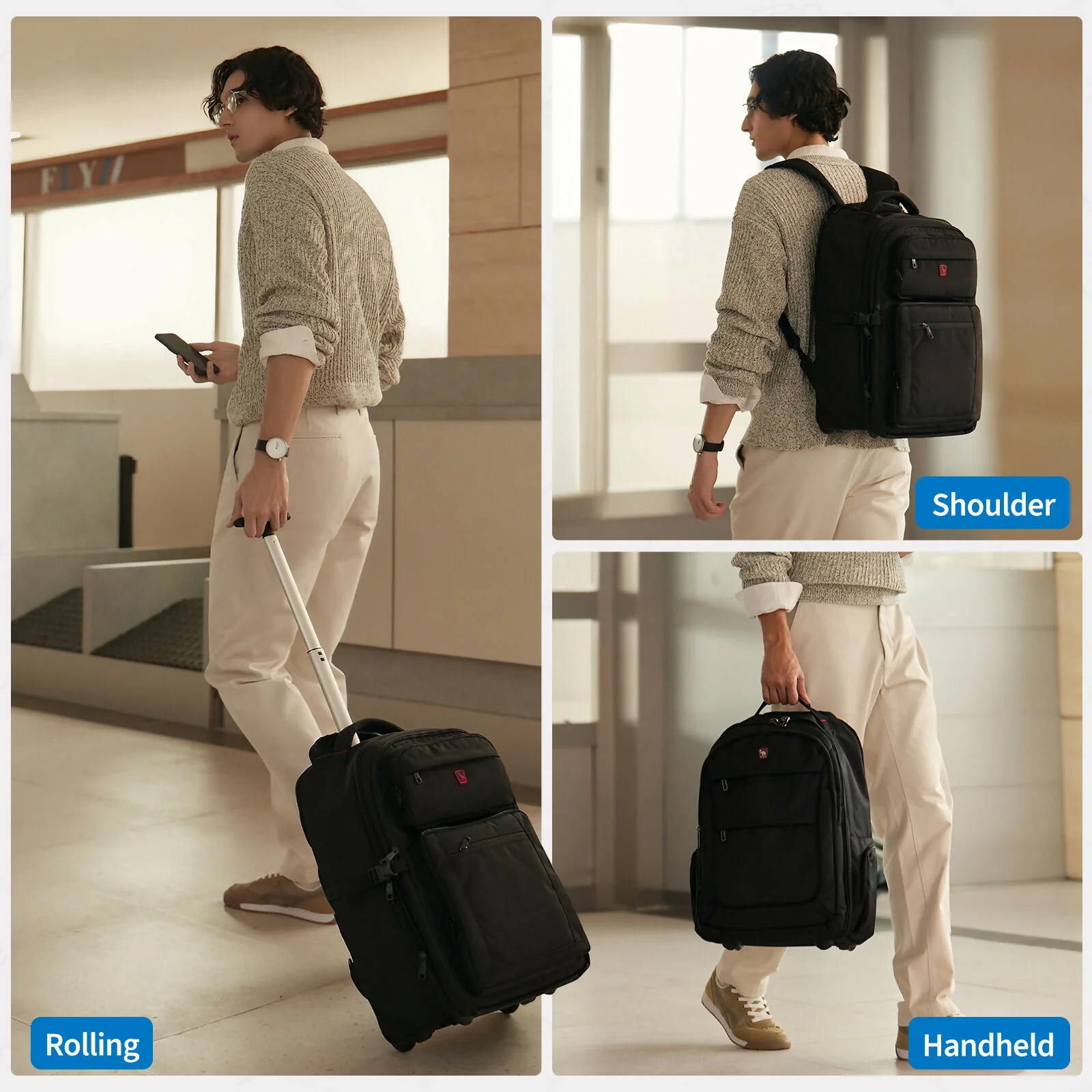 OIWAS Rolling Backpack Carry on Backpack with Wheels - Image 9