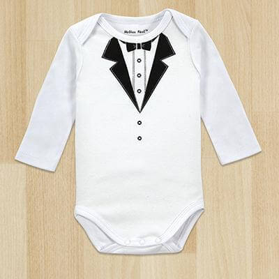 One-Pieces Baby Boy Gentleman Romper White Long Sleeve Baby bodysuit - Image 2
