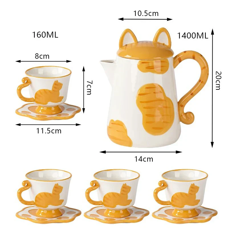 Orange Cat Handcrafted Ceramic Coffee & Tea Set - Image 6
