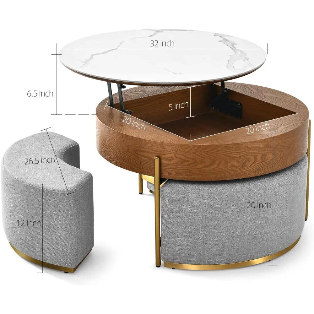 Ottoman Seating Liftable Wooden Coffee Table Set - Image 11