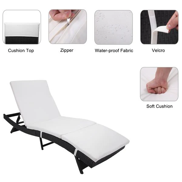 Outdoor Portable Adjustable Patio Sun Bed Pool Wicker Lounge Chair - Image 4