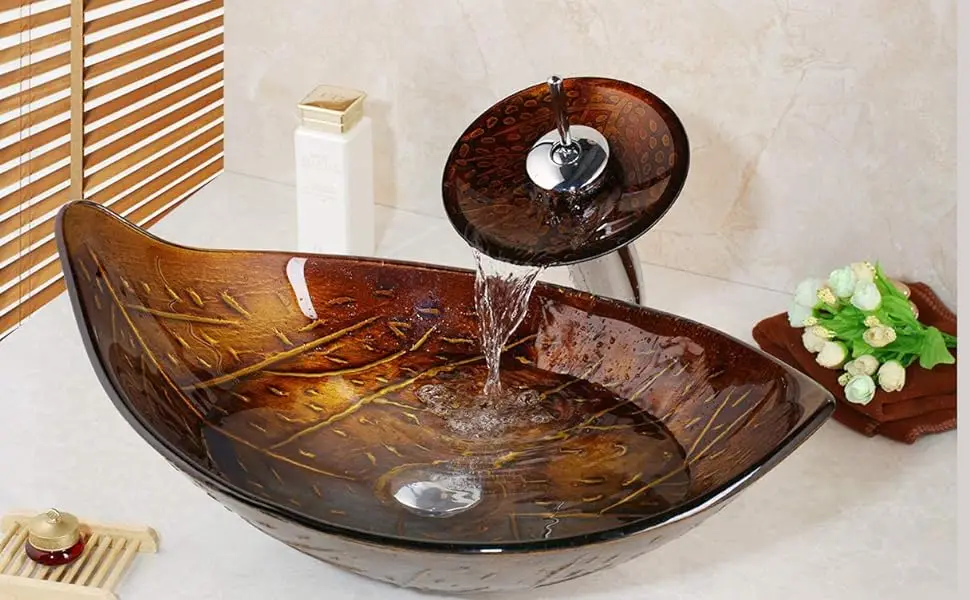 Oval Vessel Tempered Glass Waterfall Faucet Combo Sink - Image 10