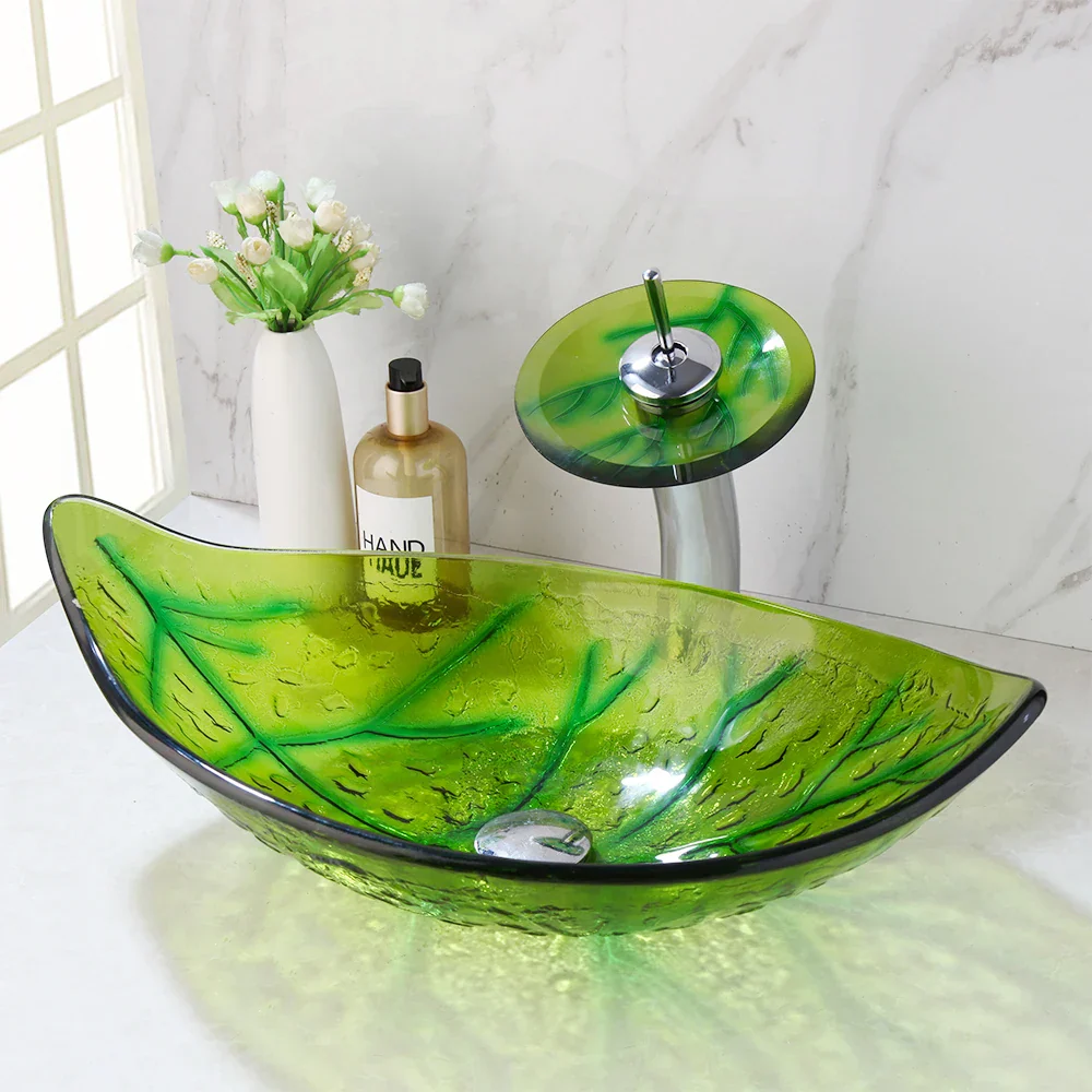 Oval Vessel Tempered Glass Waterfall Faucet Combo Sink - Image 4