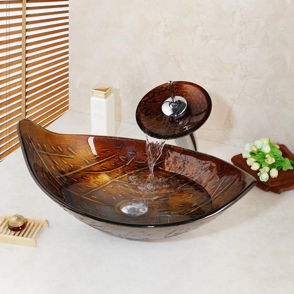 Oval Vessel Tempered Glass Waterfall Faucet Combo Sink - Image 8