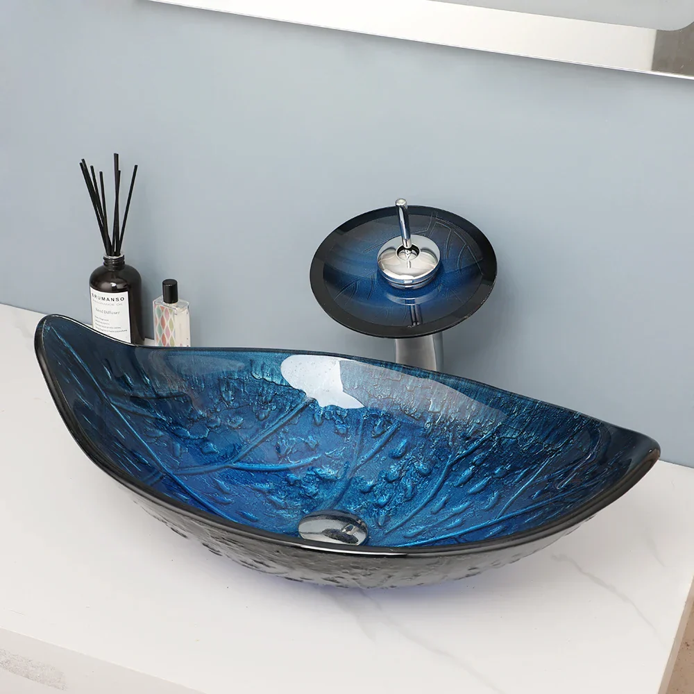 Oval Vessel Tempered Glass Waterfall Faucet Combo Sink - Image 9