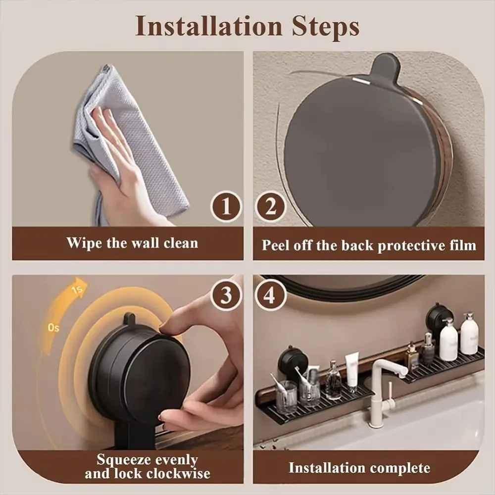 Over Sink Suction Cup Walnut Bathroom Rack - Image 4