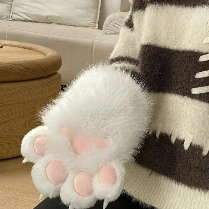 Padded Furry Paw Winter Hand Gloves - Image 3