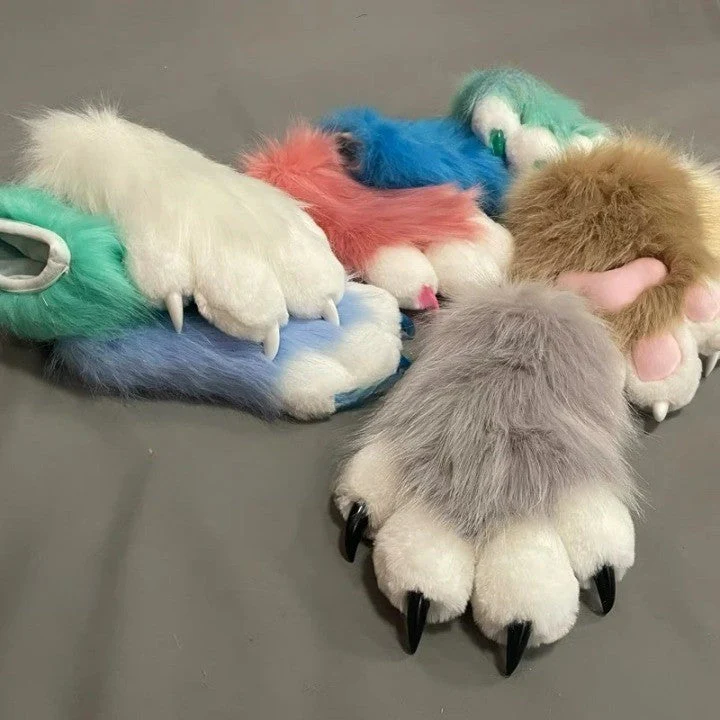 Padded Furry Paw Winter Hand Gloves - Image 4