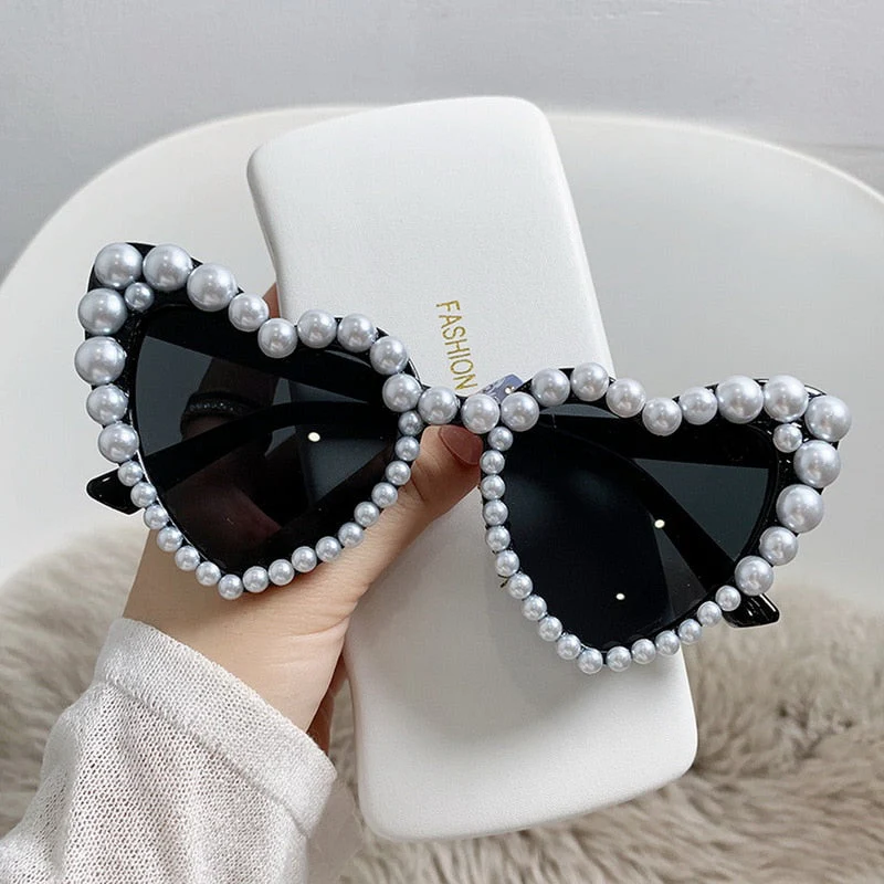 Pearl Heart Retro Cat Eye Sunglasses - Image 11