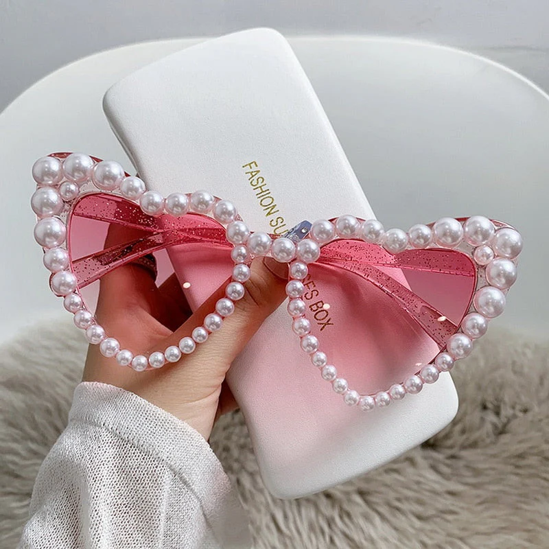 Pearl Heart Retro Cat Eye Sunglasses - Image 7
