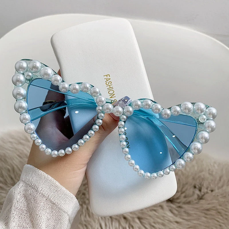 Pearl Heart Retro Cat Eye Sunglasses - Image 8