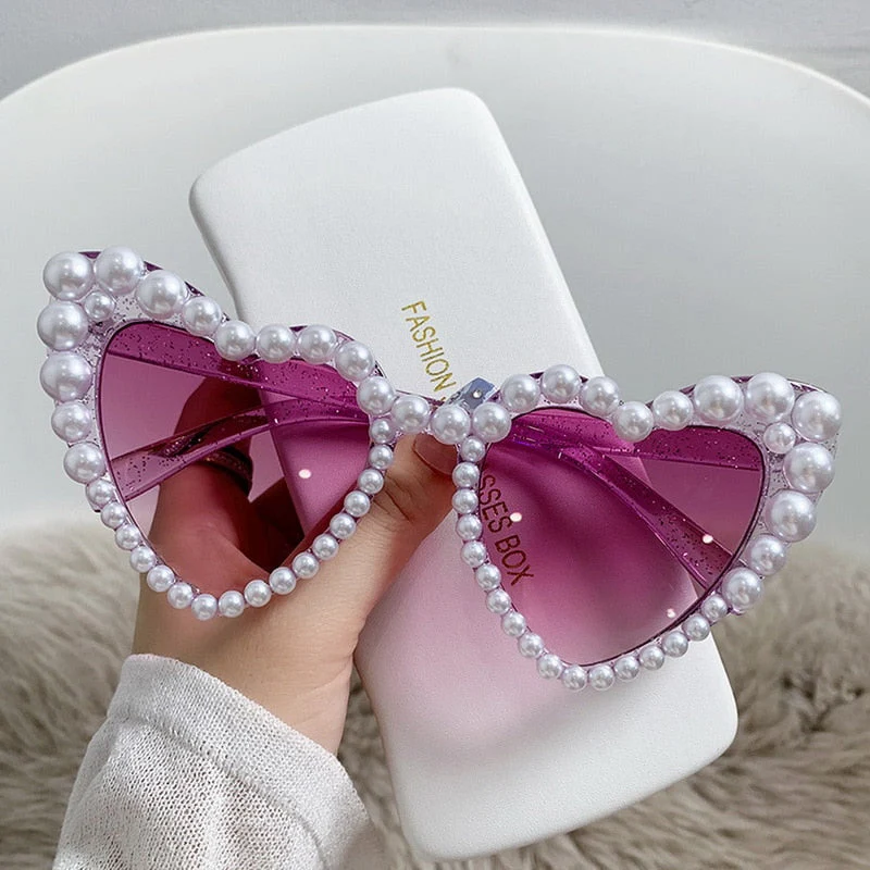 Pearl Heart Retro Cat Eye Sunglasses - Image 9