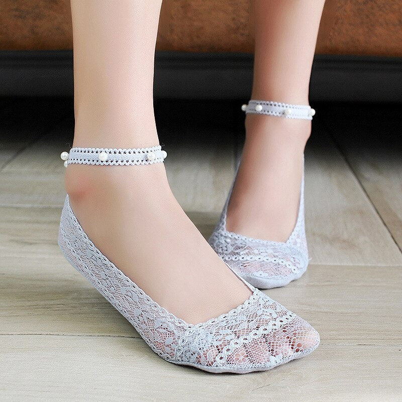Pearl Lace Anti-slip Comfy Invisible Socks - Image 2