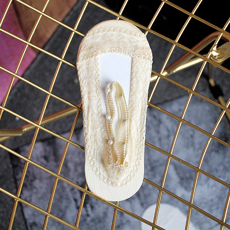 Pearl Lace Anti-slip Comfy Invisible Socks - Image 9