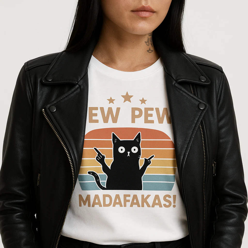 Pew Pew Funny Cat Retro T-Shirt