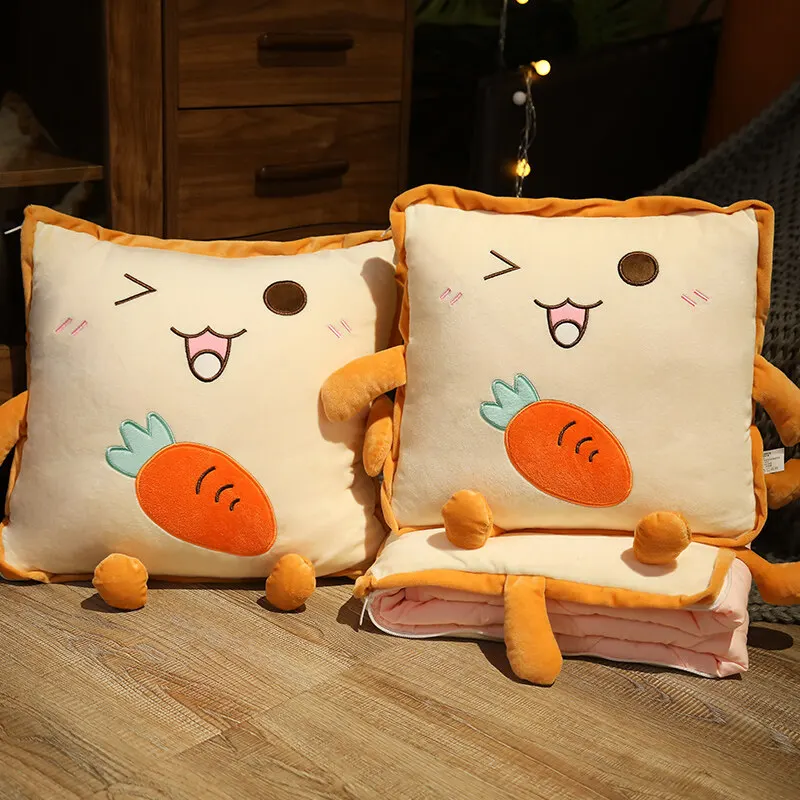 Playful Cartoon Toast Foldable Travel Pillow Blanket - Image 6