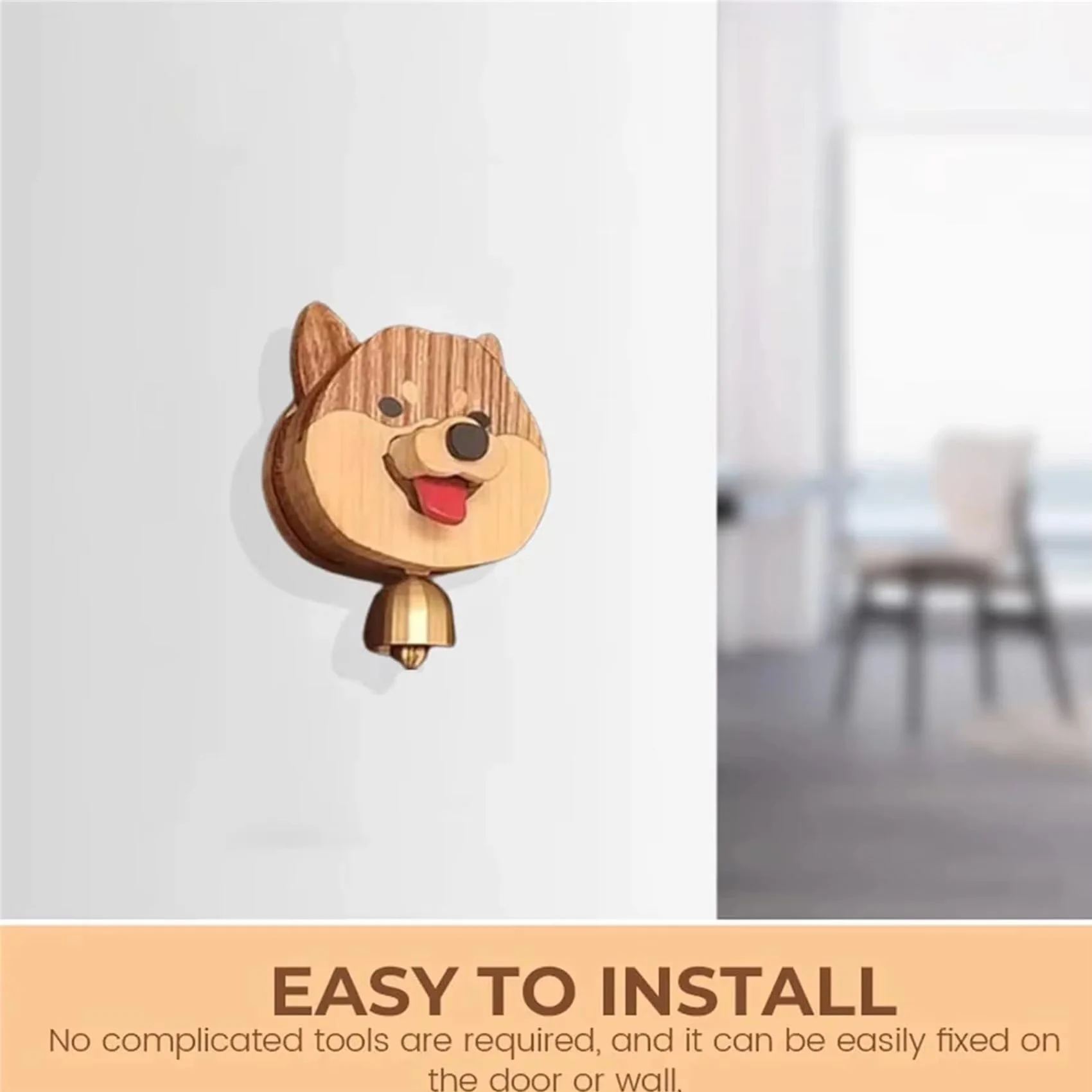 Playful Shiba Dog Face Wooden Doorbell - Image 5