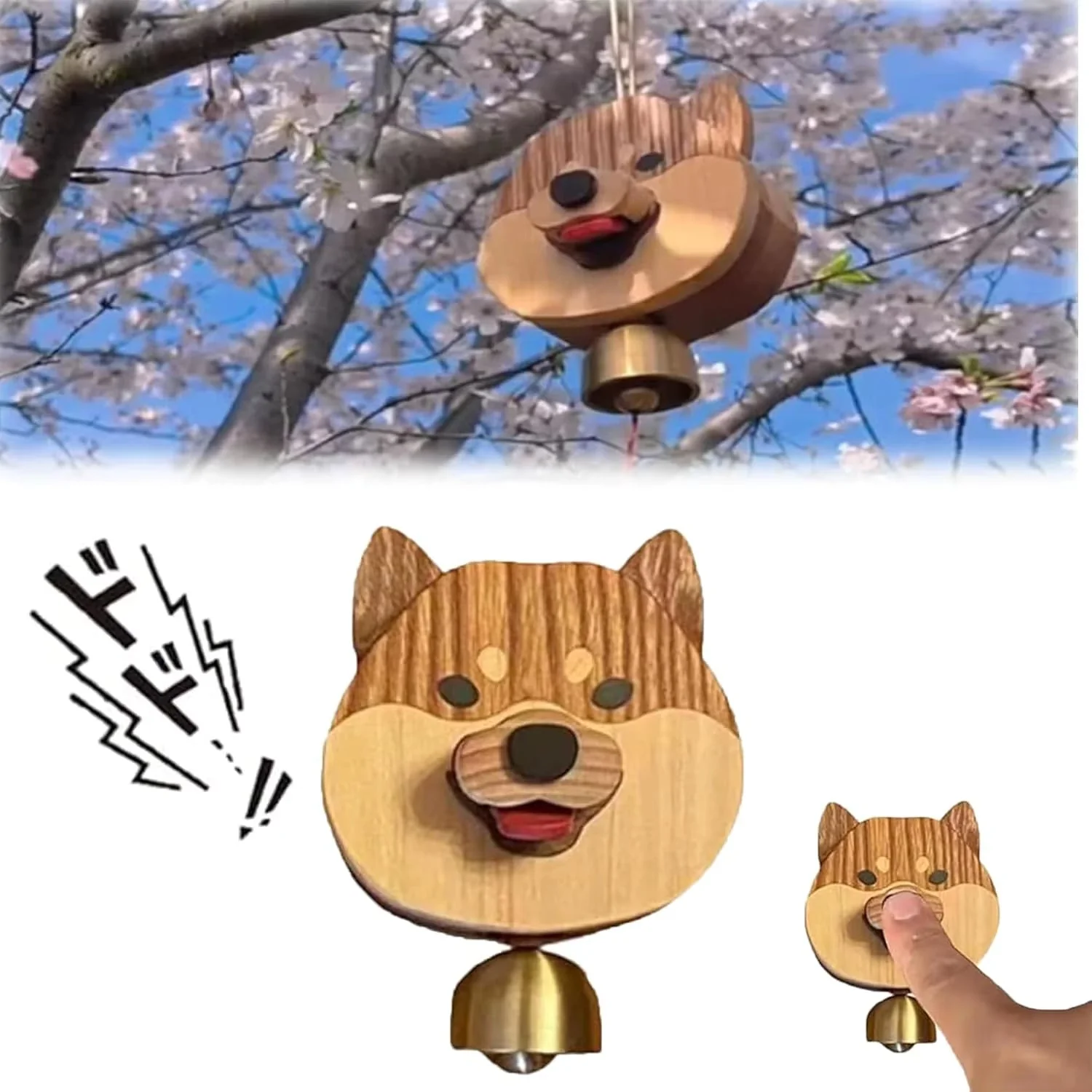 Playful Shiba Dog Face Wooden Doorbell - Image 6